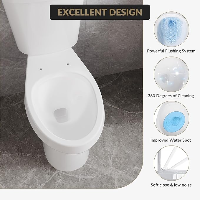 Two Piece Toilet 19 inch Chair Height Elongated Bowl, Top Dual Push, High Seat Toilet for Elderly, Comfortable Bathroom Toilet with Soft-Close Seat White