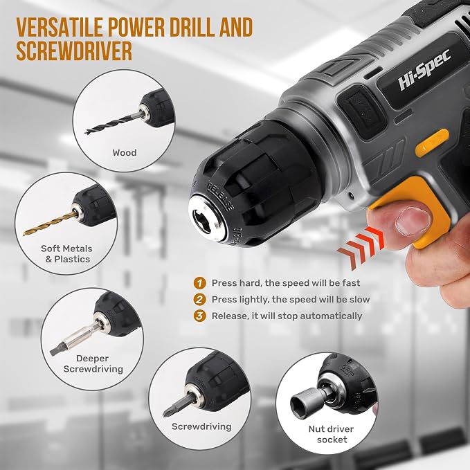 Hi-Spec Tool Kit with 8V Cordless Drill Set with Toolbox for Home DIY | Complete DIY Tool Set, Essential Everyday Home Repair & Maintenance, USB Rechargeable Electric Drill, Compact Toolbox Case