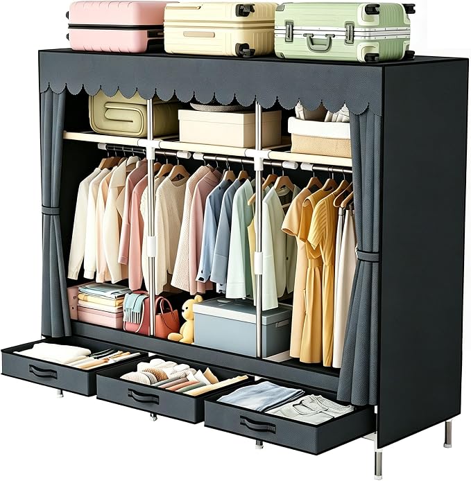 Portable Closet Wardrobe with Drawers for Bedroom，Apartment and Living Room