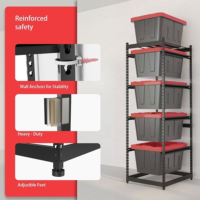 FERO 27 Gallon Storage Bin Rack Organizer, Heavy-Duty Tote Storage Rack, 5-Tier Standing Storage Bin Shelves, Maximize Space for Garage/Storage/Warehouse, 250 lb Total Capacity, 1(Bins Not Included)