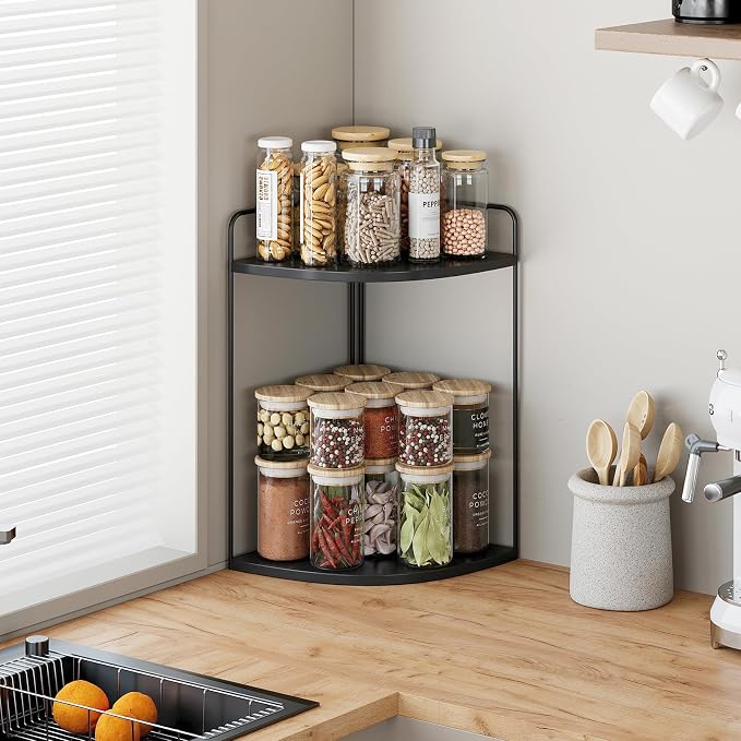 Forest Angle Bathroom Counter Organizer,Countertop Organizer,Vanity Organizers,Bathroom Storage,Bathroom Sink Caddy,Counter Shelf,Corner Counter,Corner Shelves(Black)