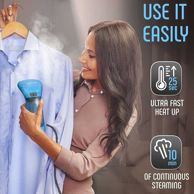 Portable Travel Garment Steamer for Clothes, Metal Steam Head, 25s Heat Up, Pump System, Mini Size, Handheld Steamer for Any Fabrics, No Water Spitting, 120V