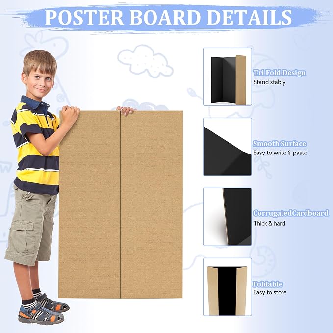 AKONEGE 4 Pack 36" x 48" Trifold Poster Board for Presentation, Black Corrugated Cardboard Large Tri Fold Poster Board for Science Fair, Office & School Projects, Photo Displays, Exhibitions Event