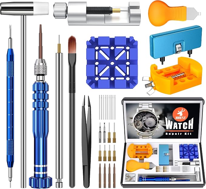 JOREST Watch Repair Kit for Battery Replacement & Link Removal, Resizing &Opener, Watch Repair and Cleaning Screwdriver Set, Wrench Back Remover, Spring Bar Tool