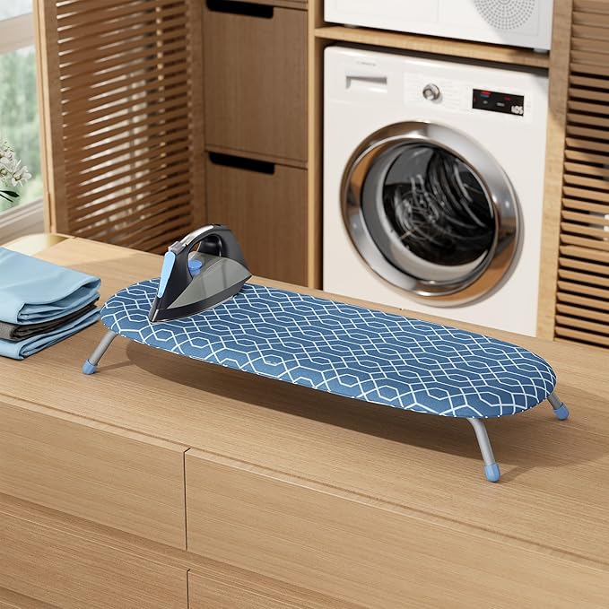 APEXCHASER Foldable Ironing Board, Tabletop Small Iron Board with Heat Resistant Covers, Portable Folding Mini Iron Table with Non-Slip Feet for Home, Laundry Rooms, Dorms, Travel Use, Blue
