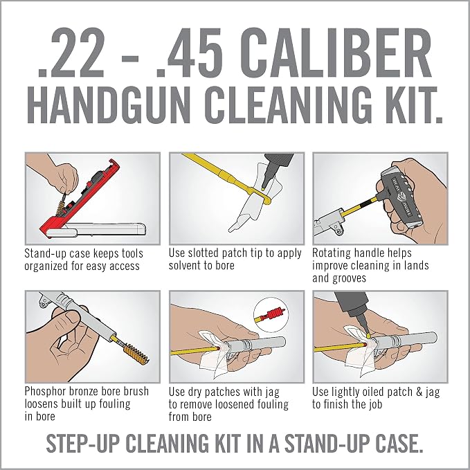 Real Avid PRO Handgun Cleaning Kit – Multi-Caliber Pistol Cleaning Kit for .22, 9mm, .357, .38, .40, .44 & .45 – Brass Rod, Bore Brushes, Jags, Patches & Crush-Proof Range Case