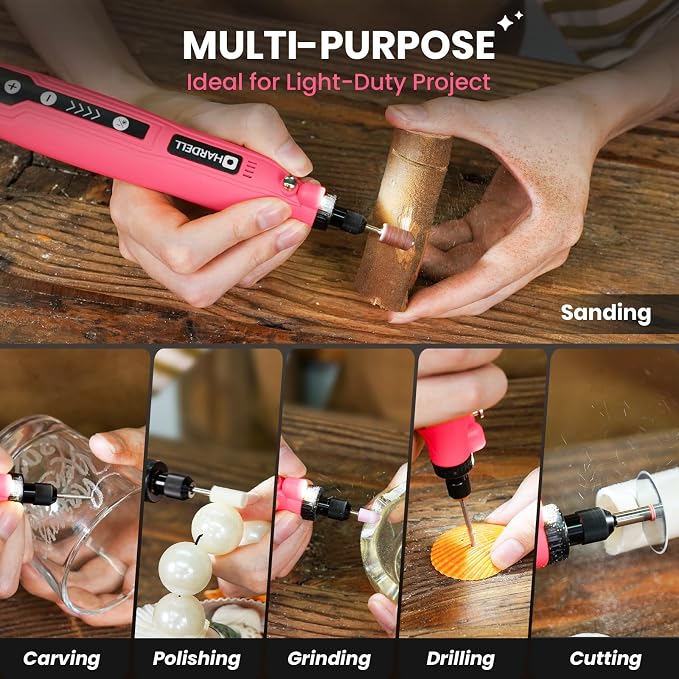 HARDELL Mini Cordless Rotary Tool, 4V 129pcs Rechargeable Rotary Tool Kit | USB Charging Multi-Purpose DIY Tool for Sanding, Polishing, Drilling, Engraving, Woodworking, Craft