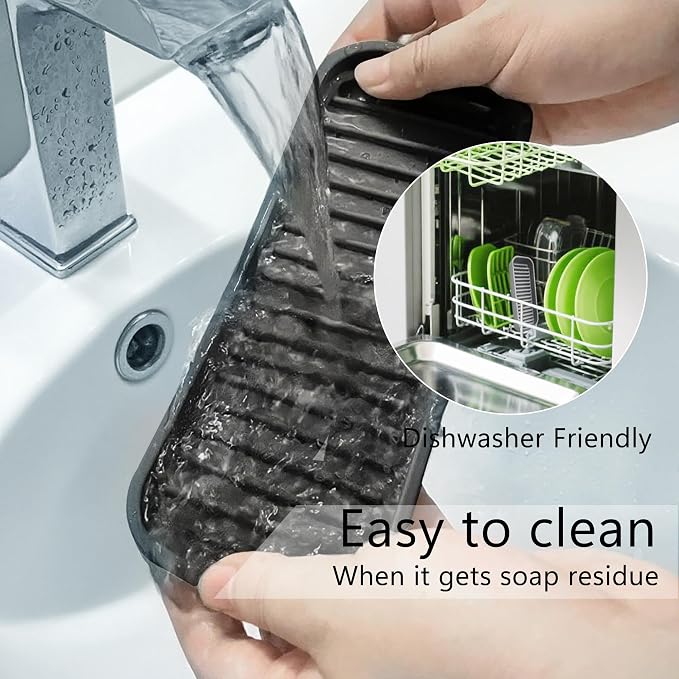 Mofason Silicone Sponge Holder for Kitchen Sink - Soap Tray 2 Pack Black | Dish caddy, soap dispenser, scrubber spoon holder, dishwashing accessories; travel sink organizer tray for kitchen counter