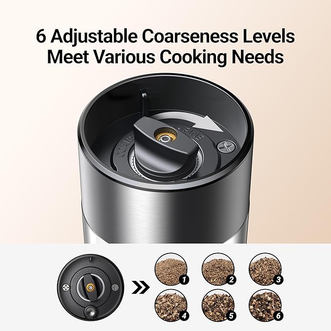 ThermoMaven Electric Salt and Pepper Grinder Set, 110ml Larger Rechargeable Automatic Salt and Pepper Mill Grinder with 6 Adjustable Coarseness, Electric Salt and Pepper Shakers, LED, Snow White