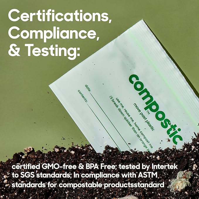 Compostic Compostable Snack Bags, Snack Size (180 + 20 Count) Bulk Pack — Resealable Zip-Seal, Plant-Based, Home Compostable, Freezer Safe, BPA-Free, Non-Toxic, GMO-Free Food Storage Bags