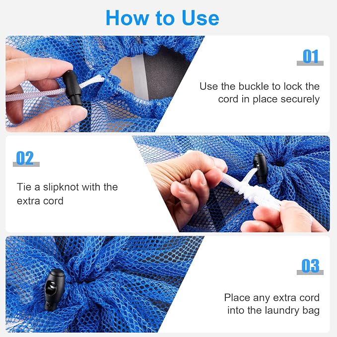 2 Pack Large Mesh Laundry Bags, 24" x 36" Heavy Duty Strong | Drawstring Dirty Clothes Bags, with Soft Breathable Net, Machine Washable, For College, Dorm, Camp, Travel ＆ Family Use(Blue)