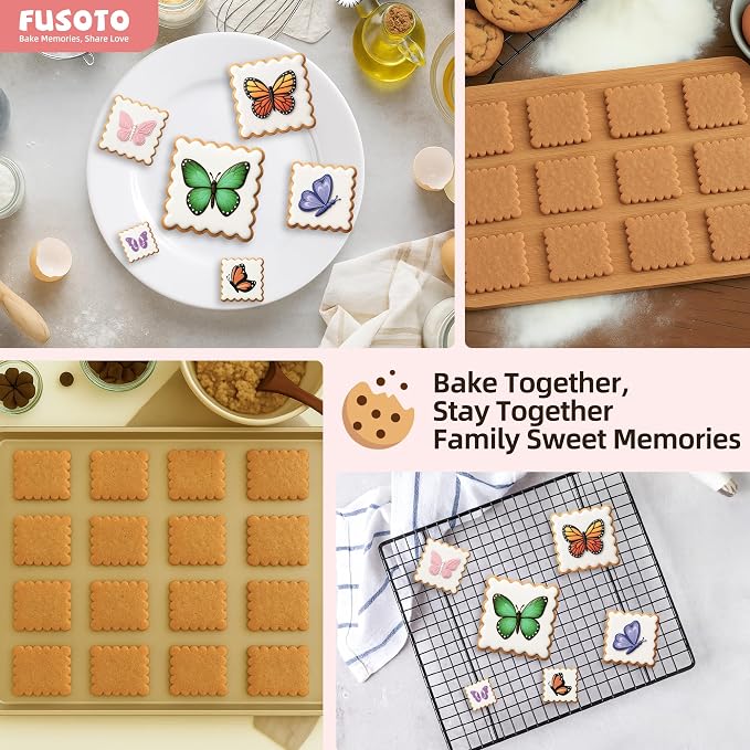 FUSOTO Square Cookie Cutter Set - 6 Piece Shaped Geometric Cookie Cutter for Kitchen Baking, Stainless Steel, (1.5", 2", 2.5", 3", 3.5", 4"), Square