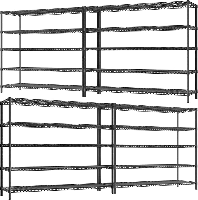 REIBII Storage Shelves, 3200LBS Heavy Duty&Adjustable Height for Garage | 55.5" W Shelf Space Saving, 5 Tier Freestanding, Powder Coated, Anti-Tipping Device, Moisture Resistant, 4-Set for Pantry