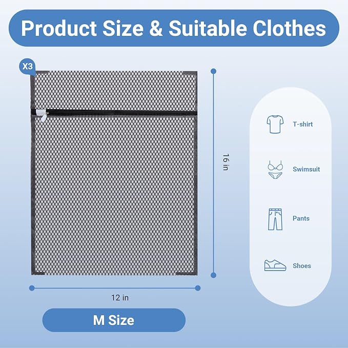 6Pcs Durable Honeycomb Mesh Laundry Bags for Delicates 12 x 16 Inches, Gray