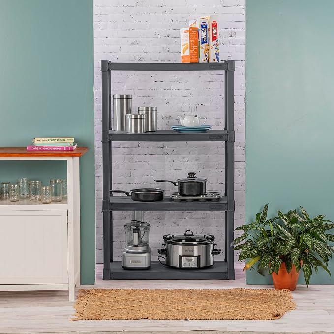 Sterilite 4 Shelf Unit, Heavy-Duty Plastic Utility Storage Rack, 3-Pack | Freestanding Shelving Organizer with 50 lb Capacity Per Shelf for Kitchen, Bathroom, Garage, Basement, Pantry & Laundry Room