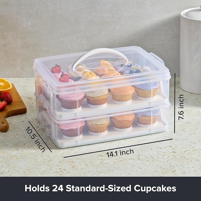 Snapware (2-Layer, 24 Cupcakes Plastic Detachable Cupcake Carrier Storage Container With Lid and Handle, Freezer Dishwasher Microwave Safe | BPA-Free Plastic | Detachable Trays | Secure Latching System | Freezer Safe | Top-Rack Dishwasher Safe | Odor R...