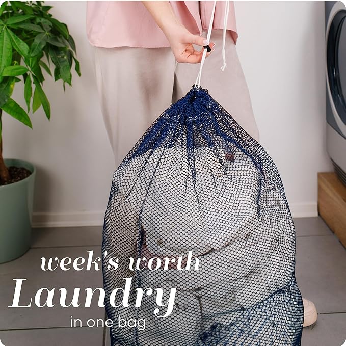 Handy Laundry Mesh XL Laundry Bag 24"x36" 2-Pack, Heavy Duty, Blue | 2-Pack, XL 24x36 Mesh Laundry Bag, Secure Drawstring, Heavy Duty, Machine Washable, for Delicates Dorm Travel Storage, Blue