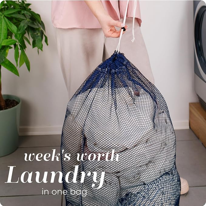 Handy Laundry Mesh XL Laundry Bag - Durable, Machine Washable with Secure Drawstring Closure - Perfect for College Dorms, Laundromats, Apartments (Blue, Large 24" x 36") | XL 24x36 Mesh Laundry Bag, Secure Drawstring, Heavy Duty, Machine Washable, for ...