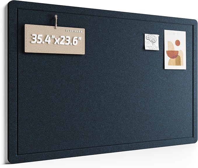 Fluxynara 35.4" x 23.6" Bulletin Board, Carbon Blue | Cork Board Alternative with 12 Removable Adhesive Tabs, Foldable Felt Pin Board for Home, Office, Classroom & Dorm