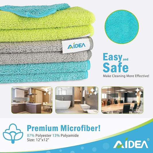 AIDEA Microfiber Cleaning Cloth-200PK, Microfiber Towels for Cars 12"x12" | Absorbent Cleaning Rags, Reusable Microfiber Towels Lint-Free, Dish Rags Streak-Free for Home /Kitchen Bulk Rags (Multicolor)