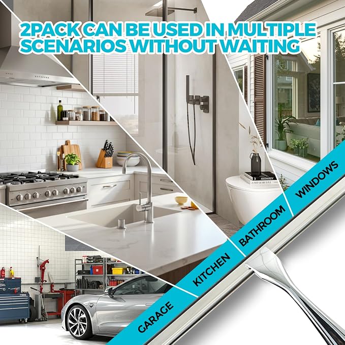 ALFLOD 2PACK Shower Squeegee for Glass Doors, Squeegee for Shower Glass，All-Purpose Tile Walls, Bathroom, Window, Glass and Car Windshield, Mirrors and Kitchen-Stainless Steel, 10 Inches, Silver