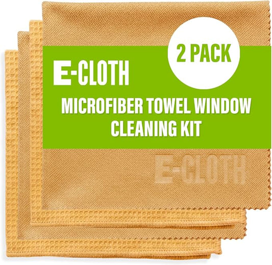 E-Cloth Microfiber Window Cleaning Cloth Kit - Glass Cleaning Cloth for Windows, Mirrors, Cars, Lenses, Eyeglasses & More, Streak Free Clean, Machine Washable Reusable Towel- Tangerine Orange (2 Kits)
