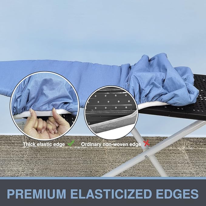 VividPaw Ironing Board Cover and Pad, Small Size 13x43, 12x42, Thick Padding, Elastic Edge, Silicone Coated, Adjustable Fastener, Heavy Duty Padded Iron Board Covers (Blue, 13" x 43")