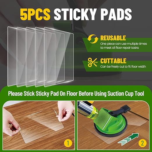 Heavy Floor Gap Fixer Tool with 5pcs Sticky Pad | 45°Striking Surface &Enhanced Suction Cup, Made of Iron. Plank Grabber Floor Fix Pro for Laminate, Vinyl Plank, Hardwood.