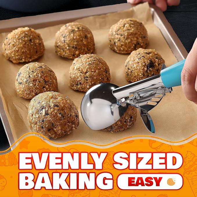 Cookie Scoop Set - Ice Cream Scoop with Trigger - Cookie Scoops for Baking Set of 3#16 (2.7 oz), #20 (2 oz), #30 (1.25 oz), Stainless Steel Versatile Tool, Portion Control for Cookies and Treats Prep