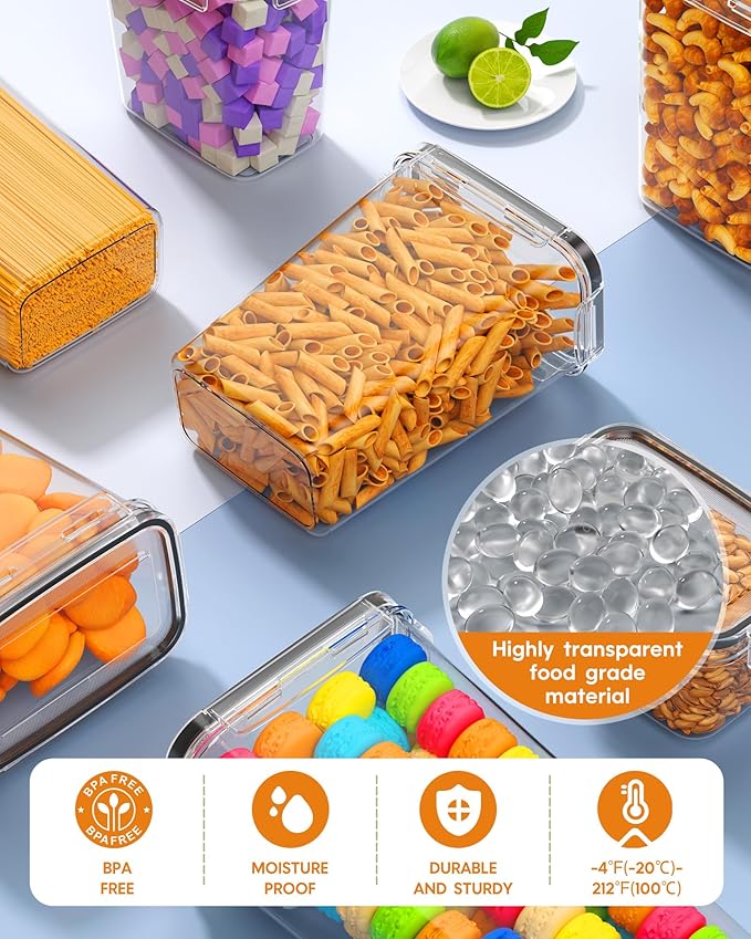 Airtight Food Storage Containers with Lids, 24 PCS Kitchen and Pantry Organization Canisters, BPA-Free, PVC-Free, Food-grade Plastic Leak-proof Jars for Cereal, Flour, Sugar, Extra 24 Labels & Marker