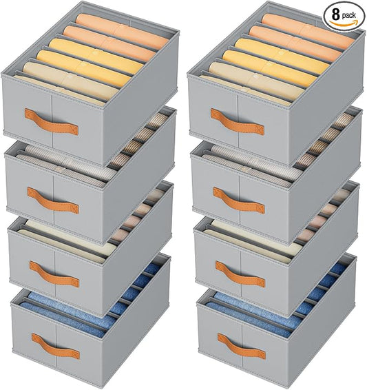 DIMJ Wardrobe Clothes Organizer - Foldable Closet Drawer Organizer Dividers for Jeans, Pants, Sweater, T Shirt, Storage Bins with Handles for Shelf