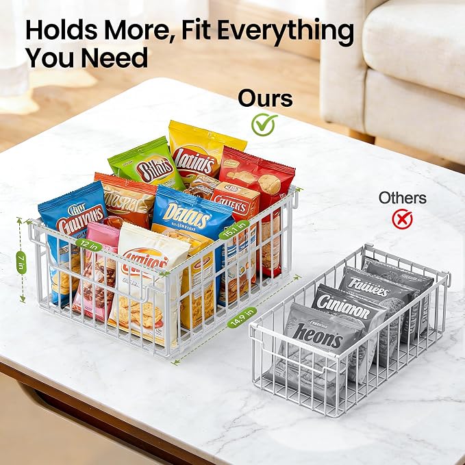 MSERCUOR Freezer Organizer Bins, 3 Pack Big Stackable Deep Chest Freezer Organizer Bins, Foldable Baskets with Handles, White Storage Container Baskets for 5 to 9 Cu.FT Deep Freezer Sort Frozen Meats