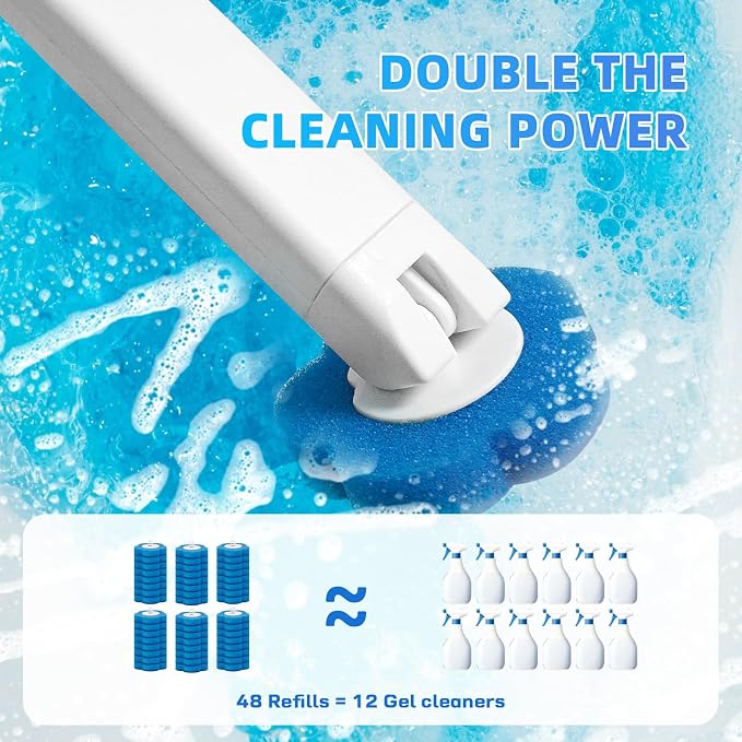 Disposable Toilet Brush Set with 48 Refills, Wall-Mount Holder, Space-Saver | Auto-Open/Close Lid Base provides a complete touch-free experience for cleaning the toilet while keeping your interior tidy