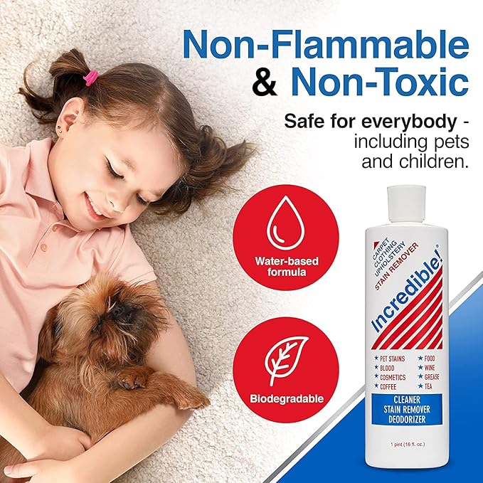 INCREDIBLE! Stain Remover | Instant Spot Remover for New & Old Stains | Cleaner, Stain Removal, Deodorizer - For Blood, Red Wine, Coffee, Urine & Pet Stains | Carpets, Laundry & Upholstery | 2 Pack