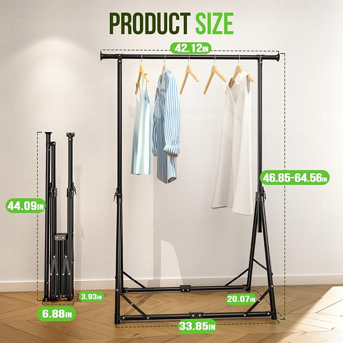 MAXLEAD HOME Clothes Rack Foldable Clothing Rack, 64.5''H Collapsible Garment Rack with 4 levels Adjustable Height, Portable Coat Rack for Travel, Camping, Drying, RV, Indoor, Outdoor, Easy Assemble | 64.5''H Collapsible Garment Rack Portable Coat Rack...