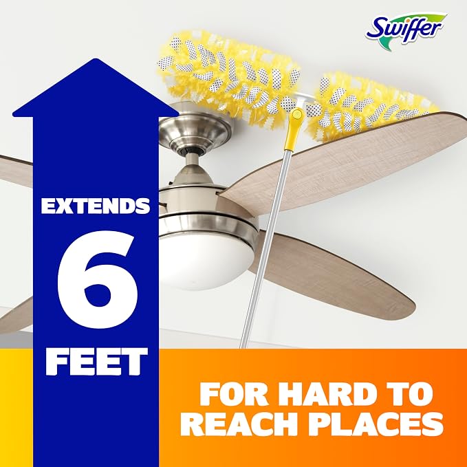 Swiffer Duster Kit with 6 ft Super Extendable Handle, Heavy Duty Starter Kit with 8 Refills, Lemon Scent