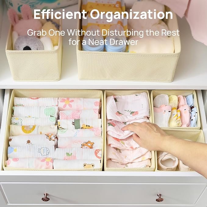 Vtopmart 12 Pack Baby Clothes Organizer, Dresser Drawer Organizer for Baby Clothing, Foldable Fabric Closet Drawer Storage Bins, Nursery Dresser Dividers for Bra, Socks, Ties, Scarf