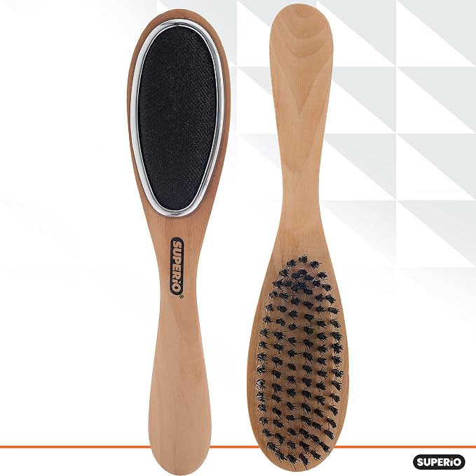 Superio Lint Brush for Clothes, 2-Pack, 3 in 1 Garment Brush - Double Sided Wood Handle, Clothes Brush, Lint Brush for Suit, Wool Coat, Removes Pet Lint and Dust and Shoe Horn