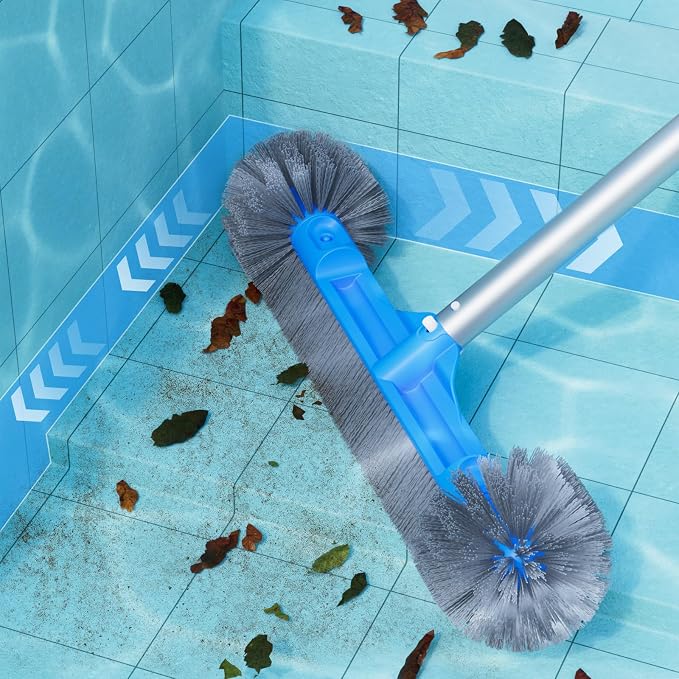 TidyMister Pool Brush for Cleaning Pool Walls, 20'' Pool Brush Head with Detachable Side Brush Nylon Bristles Pool Scrub Brush for Above Ground Pools Ingound Pools, Safe for Vinyl Liner