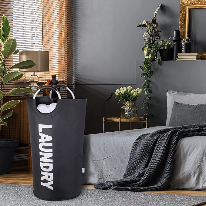Large Laundry Basket, Laundry Hamper Bag with Handles, 115L Black | Freestanding Tall Dirty Clothes Hamper, Collapsible and Portable Laundry Bin for Dorms and Bedrooms, Thick, Sturdy Fabric