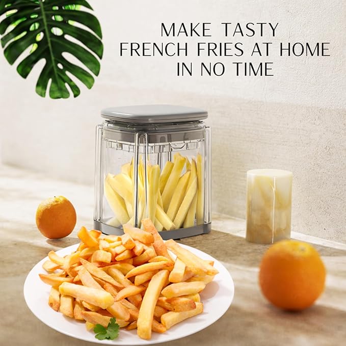 Brieftons PerfectCut Vegetable Chopper: Manual Push-Down Food Dicer & Chop Box, 4 Blades, French Fry Cutter, Potato Wedge & Veggie Cutter, No Electricity, 3.5-Cup Catch Container, 5 Recipe eBooks