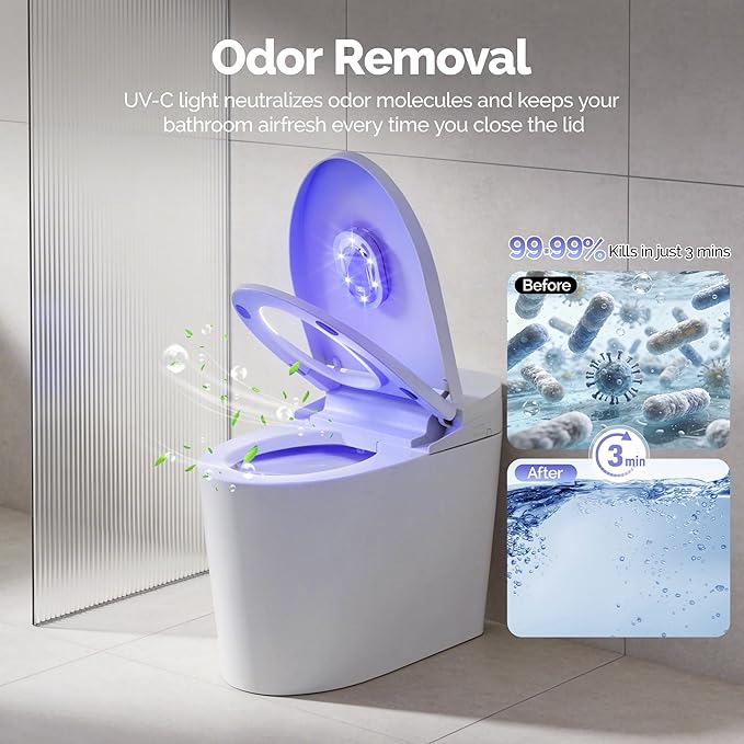Smart Toilet UV-C Sanitizing &Odor-Control System – Motion-Activated, Chemical-Free Automatic Deodorizer with Safety Sensor & Long-Life Rechargeable Battery