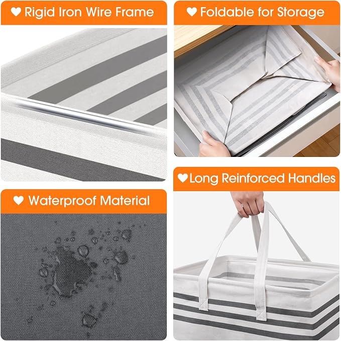 3 Pack Large Laundry Baskets, Laundry Hampers, Freestanding Waterproof Collapsible Clothes Bag with Extended & Reinforced Handles - Clothes Basket for Dorm, Bathroom, Home (100L)