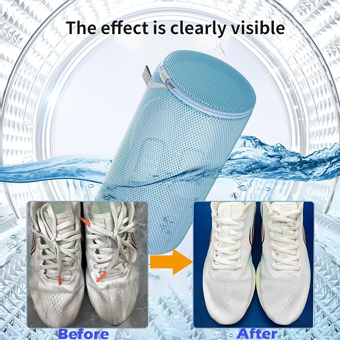 Shoe Washing Machine Bag, Laundry Bag for Sneaker, Blue, 8x15, 4Pcs | Large Shoe Washing Bag for Footwear, Trainers, Tennis, Slippers, Building Blocks, Sandwish Mesh, Travel, Prevent Tangling