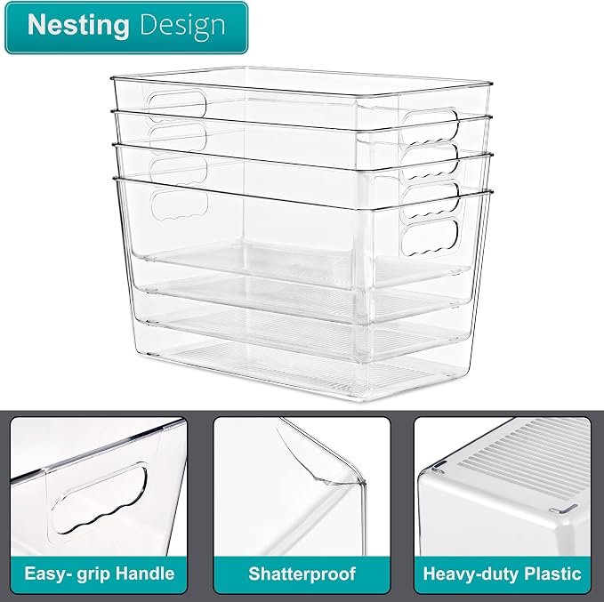 Clear Storage Bins with Lids, 10 Pack X-Large Stackable Clear Bins, Clear Storage Containers with Lids, Plastic Organizer Boxes for Pantry Storage, Kitchen Cabinets, Closet Organization, Bathroom
