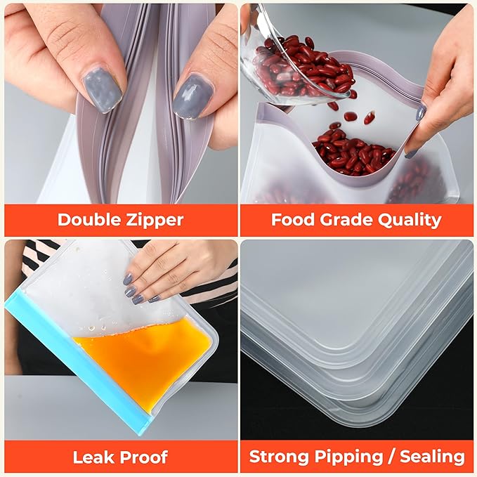 7 Pack Reusable Sandwich Storage Bags, BPA Free Leakproof Food Storage, Dishwasher Safe and Silicone-Free Freezer Bags