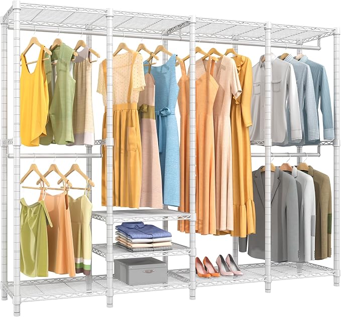 VIPEK V40 Heavy Duty Clothes Rack, 1110lb Capacity Sturdy Metal Garment Rack, Clothing Rack with 6 Shelves & 4 Hang Rods, Adjustable Open Wardrobe Closet Organizer for Bedroom/Apartment/Retail, White