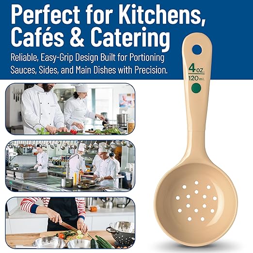 Carlisle FoodService Products Measure Miser Plastic Perforated Measuring Spoon with Short Handle, 4 Ounces, Beige