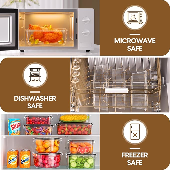 KEMETHY 50 PCS Food Storage Containers with Airtight Lids, BPA-Free | Meal prep / Dishwasher safe / Microwave safe / Assorted sizes / Stackable / Labels / Leakproof
