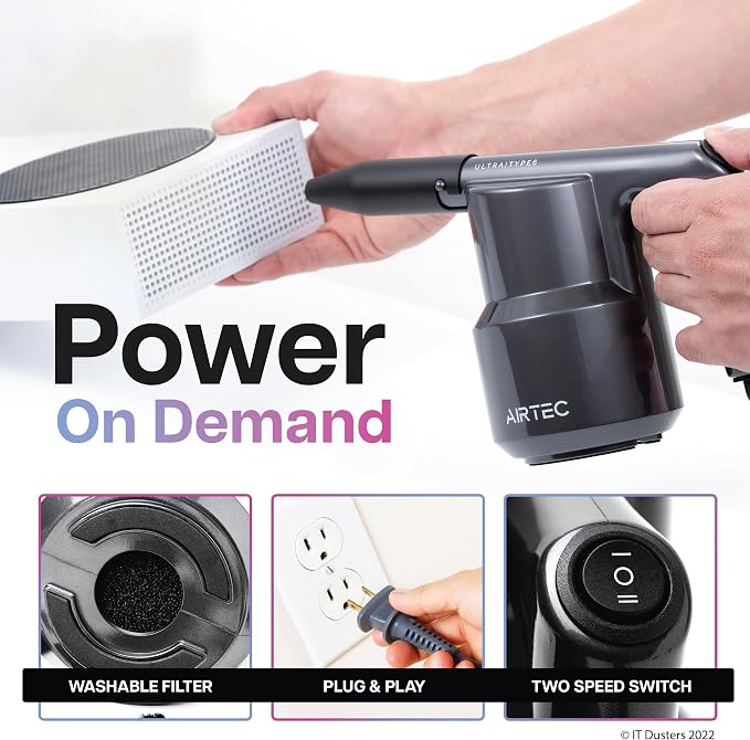 AirTec Ultra Electric Air Duster Blower for PC, Laptop, Console, Electronics and Home Cleaning, Environmental Alternative to Spray air can Duster Keyboard Cleaner (Type 6)